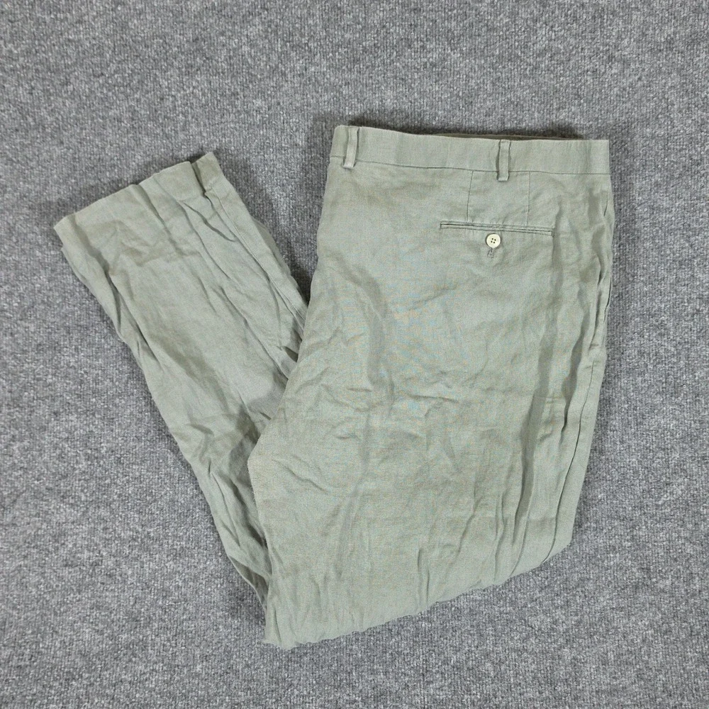 Lauren Ralph Lauren Sage Green Linen Straight Leg Pants Mens 46x31 Summer Casual